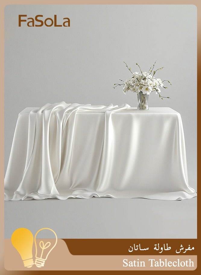 Fasola Satin Tablecloth, 1PC 147cm x 259cm Rectangular Tablecloth, Premium Silk Table Cover, Elegant Banquet Table Overlay for Weddings and Eid Al-Fitr Parties, Smooth Polyester Tablecloth (White) - Image 1